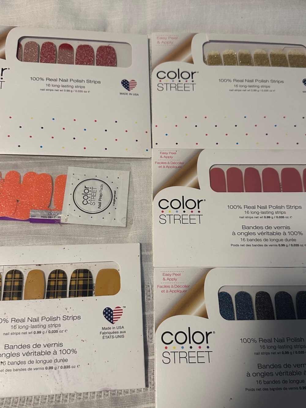 Color Street Nail Strips — Pink, Gold, Coral, Mustard Plaid, Mauve, Navy Glitter